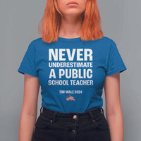 Tim Walz 2024 T Shirt For Women Never Underestimate A Public School Teacher American Flag - Wonder Print Shop