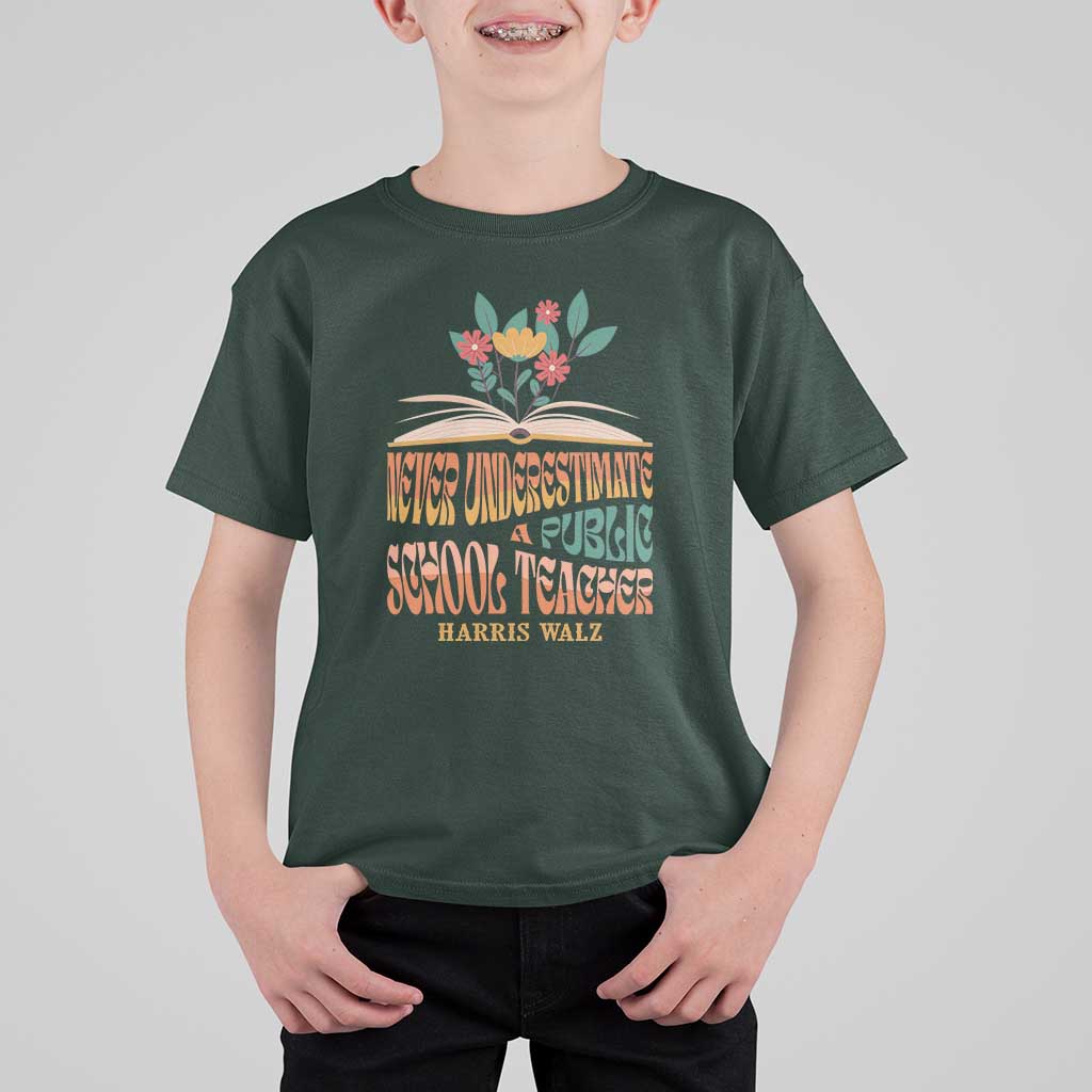Harris Walz T Shirt For Kid Never Underestimate A Public School Teacher Floral Book - Wonder Print Shop