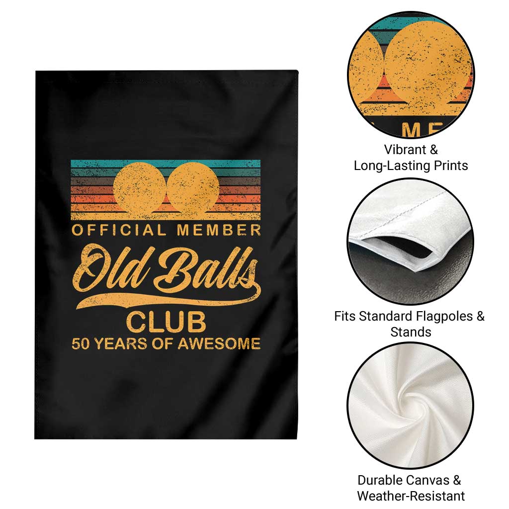 Funny 50th Birthday Garden Flag Official Member Of The Old Ball Clubs Retro Sunset - Wonder Print Shop