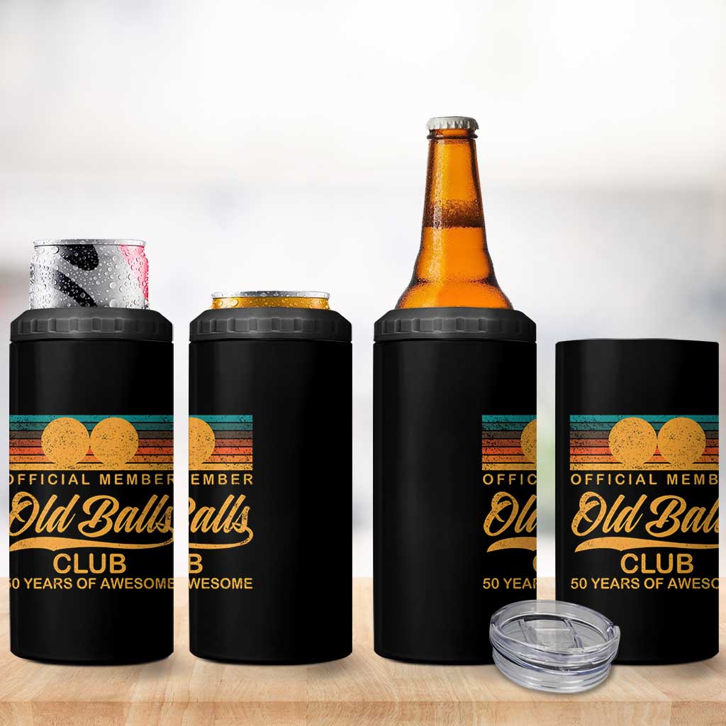 Funny 50th Birthday 4 in 1 Can Cooler Tumbler Official Member Of The Old Ball Clubs Retro Sunset - Wonder Print Shop