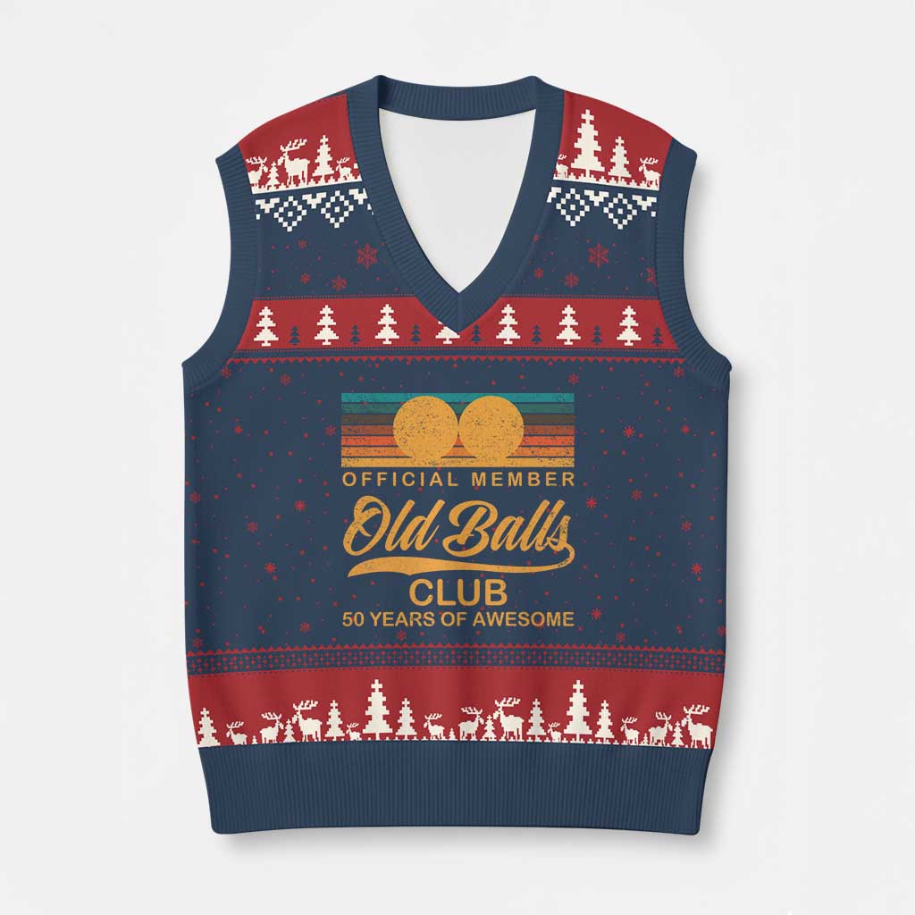 Funny 50th Birthday V-Neck Knit Sweater Vest Official Member Of The Old Ball Clubs Retro Sunset - Wonder Print Shop