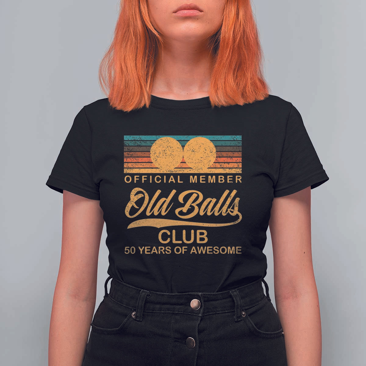 Funny 50th Birthday T Shirt For Women Official Member Of The Old Ball Clubs Retro Sunset - Wonder Print Shop