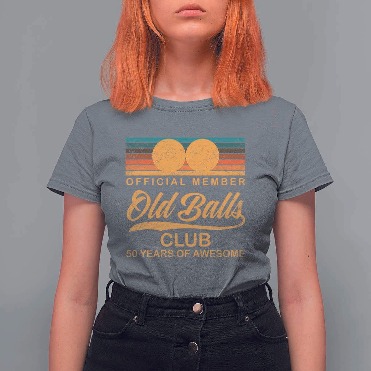 Funny 50th Birthday T Shirt For Women Official Member Of The Old Ball Clubs Retro Sunset - Wonder Print Shop