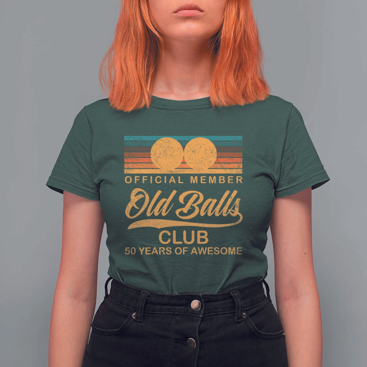 Funny 50th Birthday T Shirt For Women Official Member Of The Old Ball Clubs Retro Sunset - Wonder Print Shop