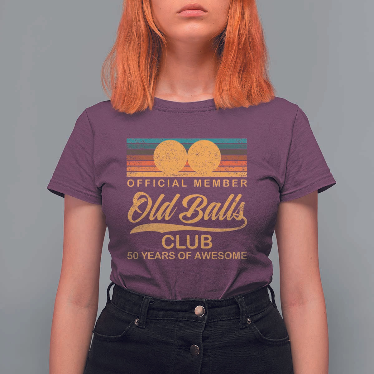 Funny 50th Birthday T Shirt For Women Official Member Of The Old Ball Clubs Retro Sunset - Wonder Print Shop