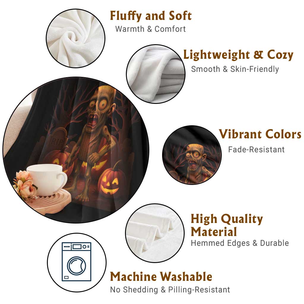 Funny Halloween Zombie Tung Tung Sahur Throw Blanket Italian Brainrot Meme - Wonder Print Shop