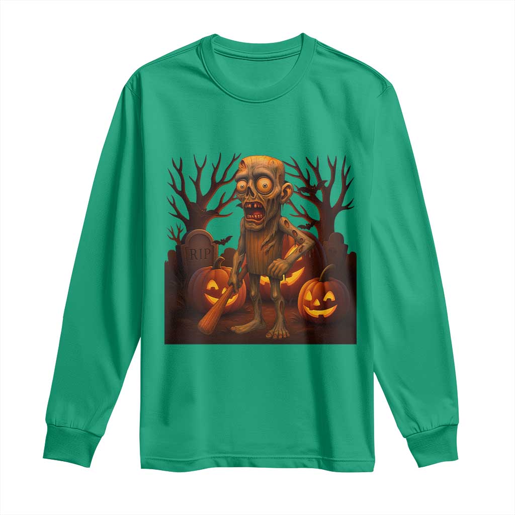 Funny Halloween Zombie Tung Tung Sahur Long Sleeve Shirt Italian Brainrot Meme - Wonder Print Shop