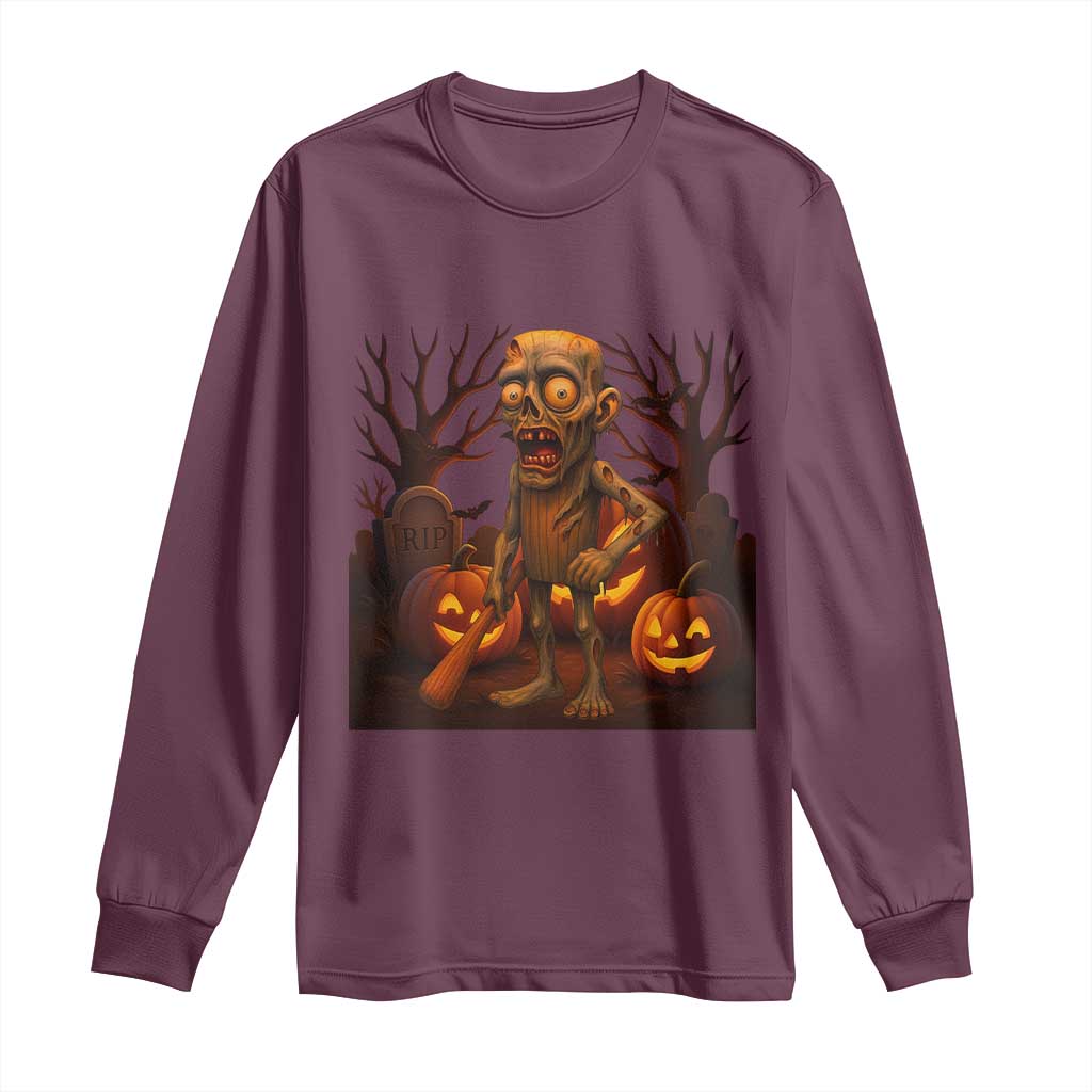 Funny Halloween Zombie Tung Tung Sahur Long Sleeve Shirt Italian Brainrot Meme - Wonder Print Shop