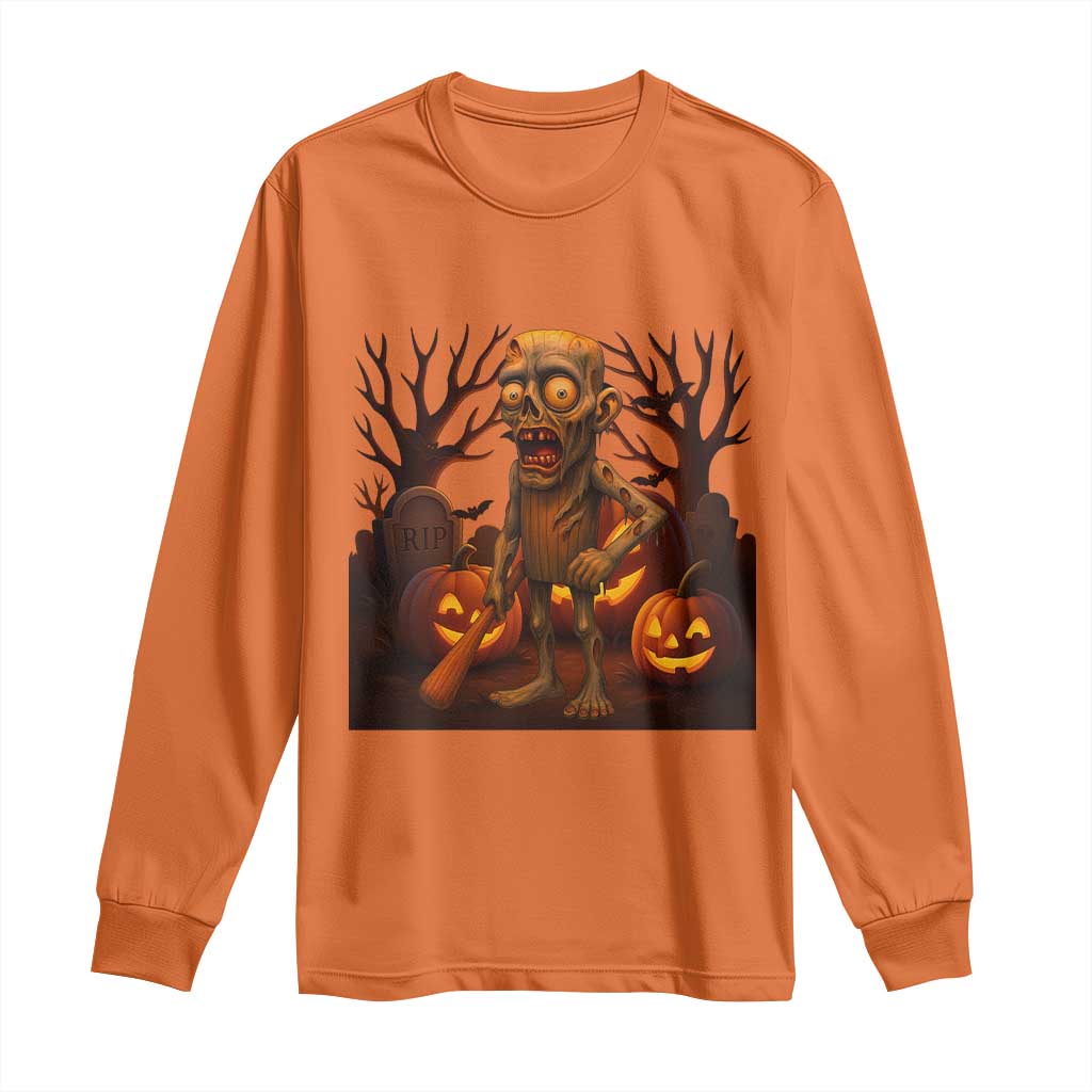 Funny Halloween Zombie Tung Tung Sahur Long Sleeve Shirt Italian Brainrot Meme - Wonder Print Shop