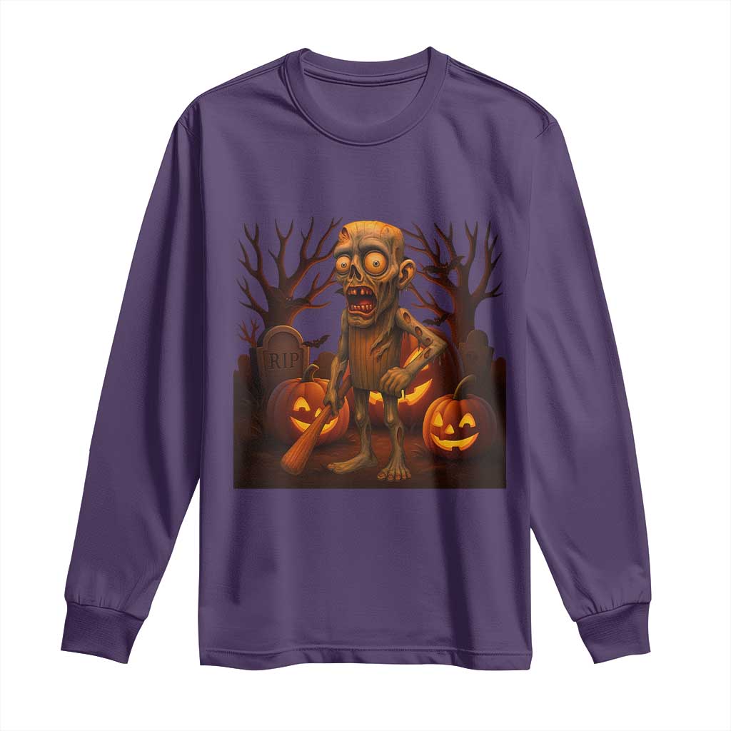 Funny Halloween Zombie Tung Tung Sahur Long Sleeve Shirt Italian Brainrot Meme - Wonder Print Shop