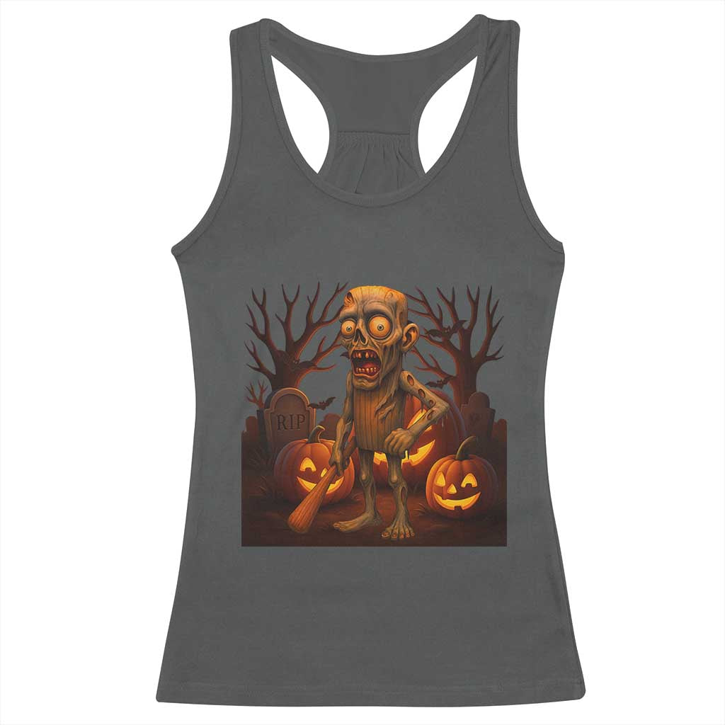 Funny Halloween Zombie Tung Tung Sahur Racerback Tank Top Italian Brainrot Meme - Wonder Print Shop