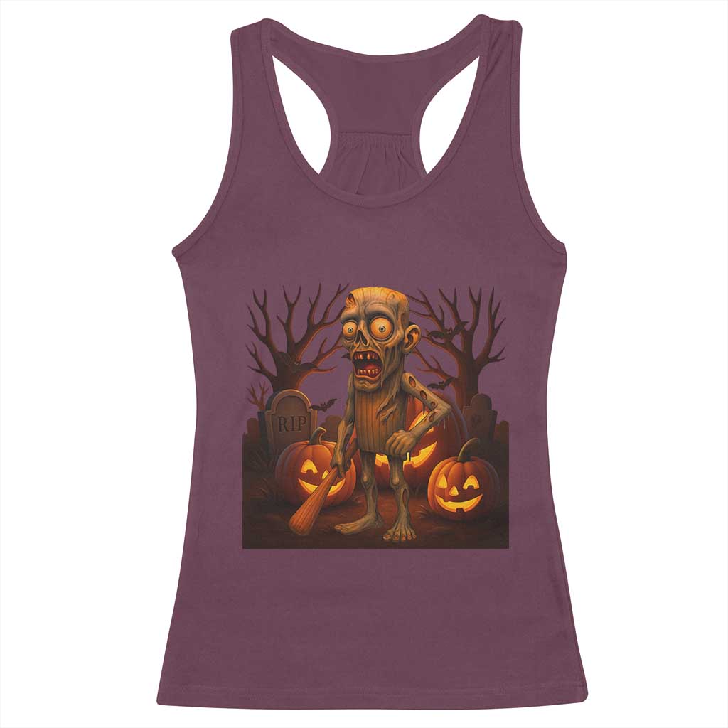 Funny Halloween Zombie Tung Tung Sahur Racerback Tank Top Italian Brainrot Meme - Wonder Print Shop