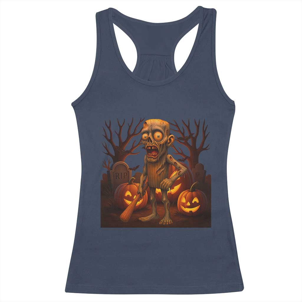 Funny Halloween Zombie Tung Tung Sahur Racerback Tank Top Italian Brainrot Meme - Wonder Print Shop