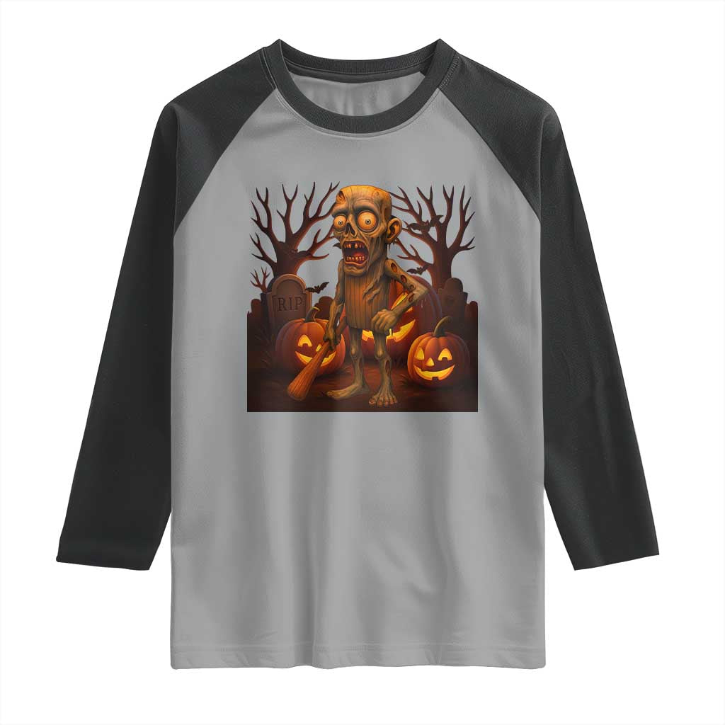 Funny Halloween Zombie Tung Tung Sahur Raglan Shirt Italian Brainrot Meme - Wonder Print Shop