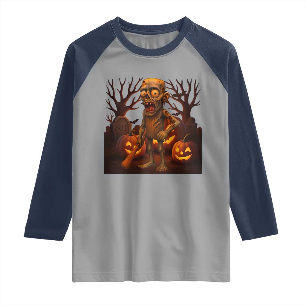 Funny Halloween Zombie Tung Tung Sahur Raglan Shirt Italian Brainrot Meme - Wonder Print Shop