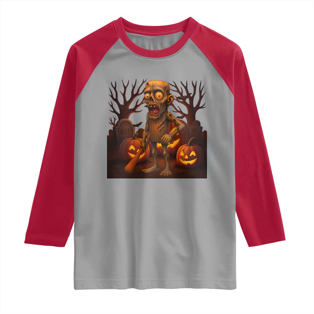 Funny Halloween Zombie Tung Tung Sahur Raglan Shirt Italian Brainrot Meme - Wonder Print Shop