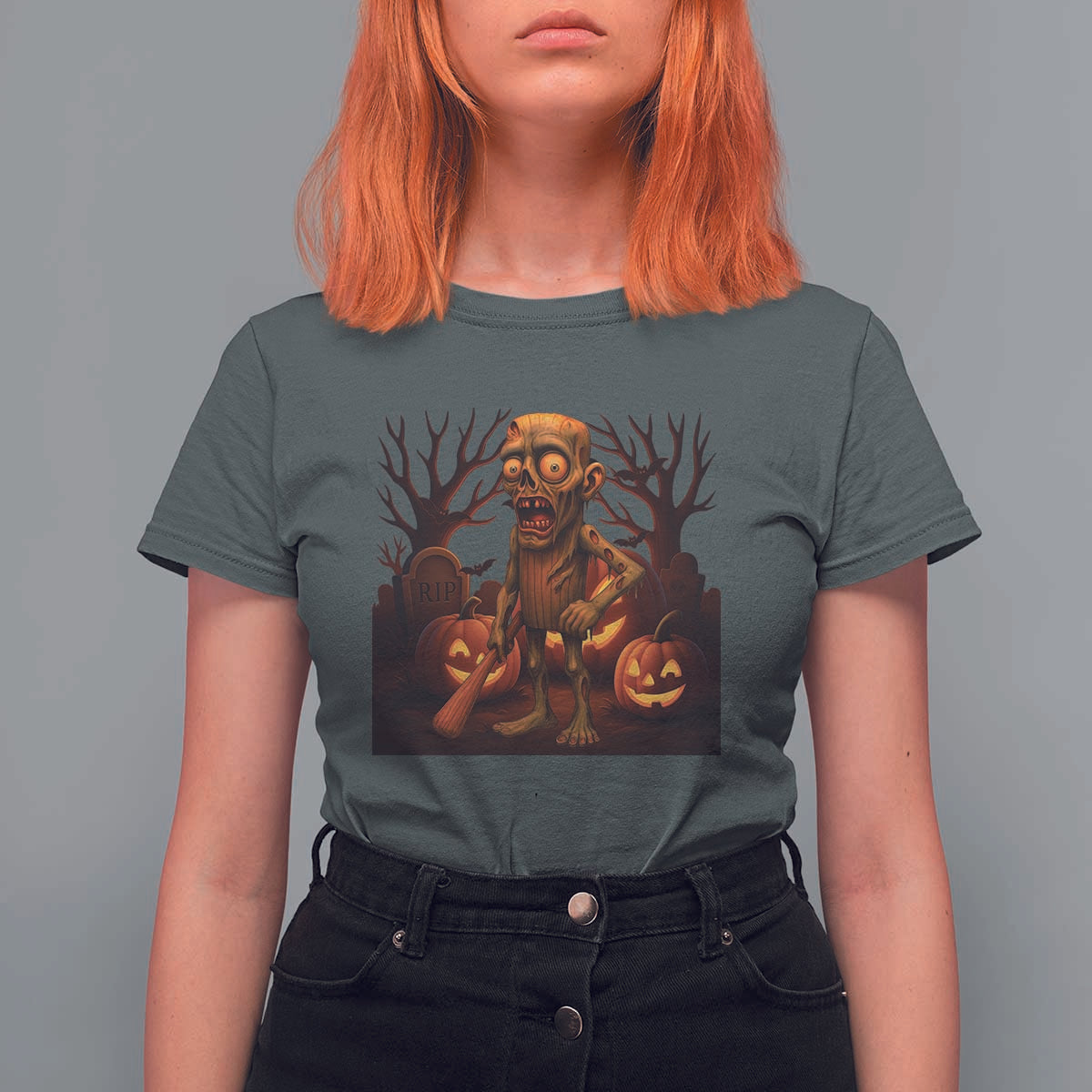 Funny Halloween Zombie Tung Tung Sahur T Shirt For Women Italian Brainrot Meme - Wonder Print Shop