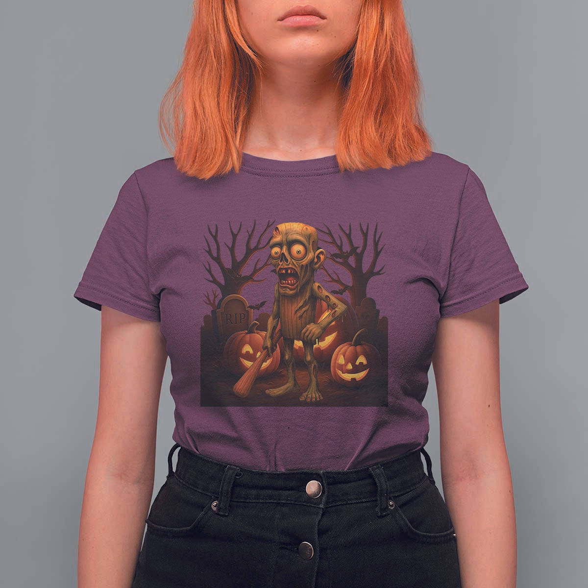 Funny Halloween Zombie Tung Tung Sahur T Shirt For Women Italian Brainrot Meme - Wonder Print Shop