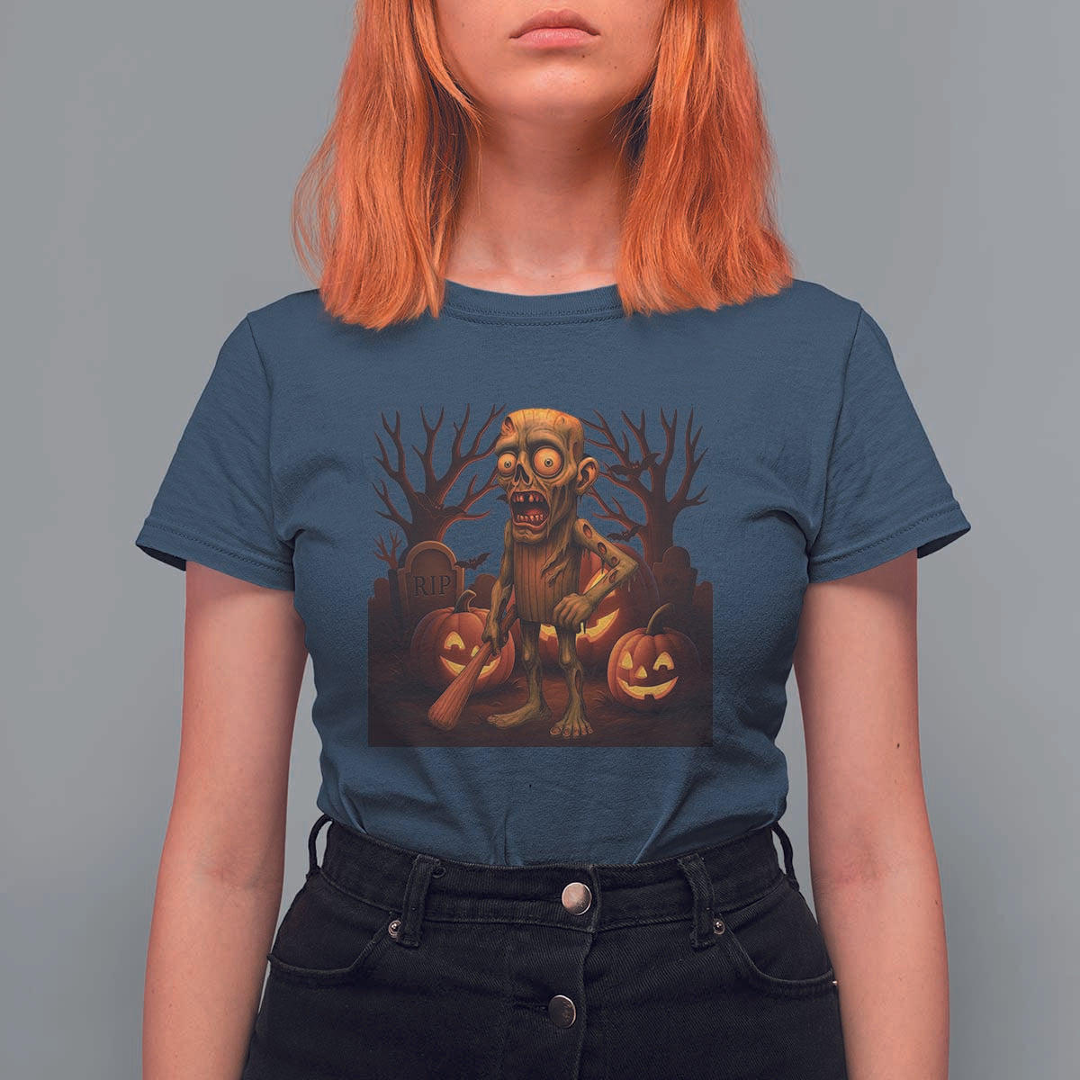 Funny Halloween Zombie Tung Tung Sahur T Shirt For Women Italian Brainrot Meme - Wonder Print Shop