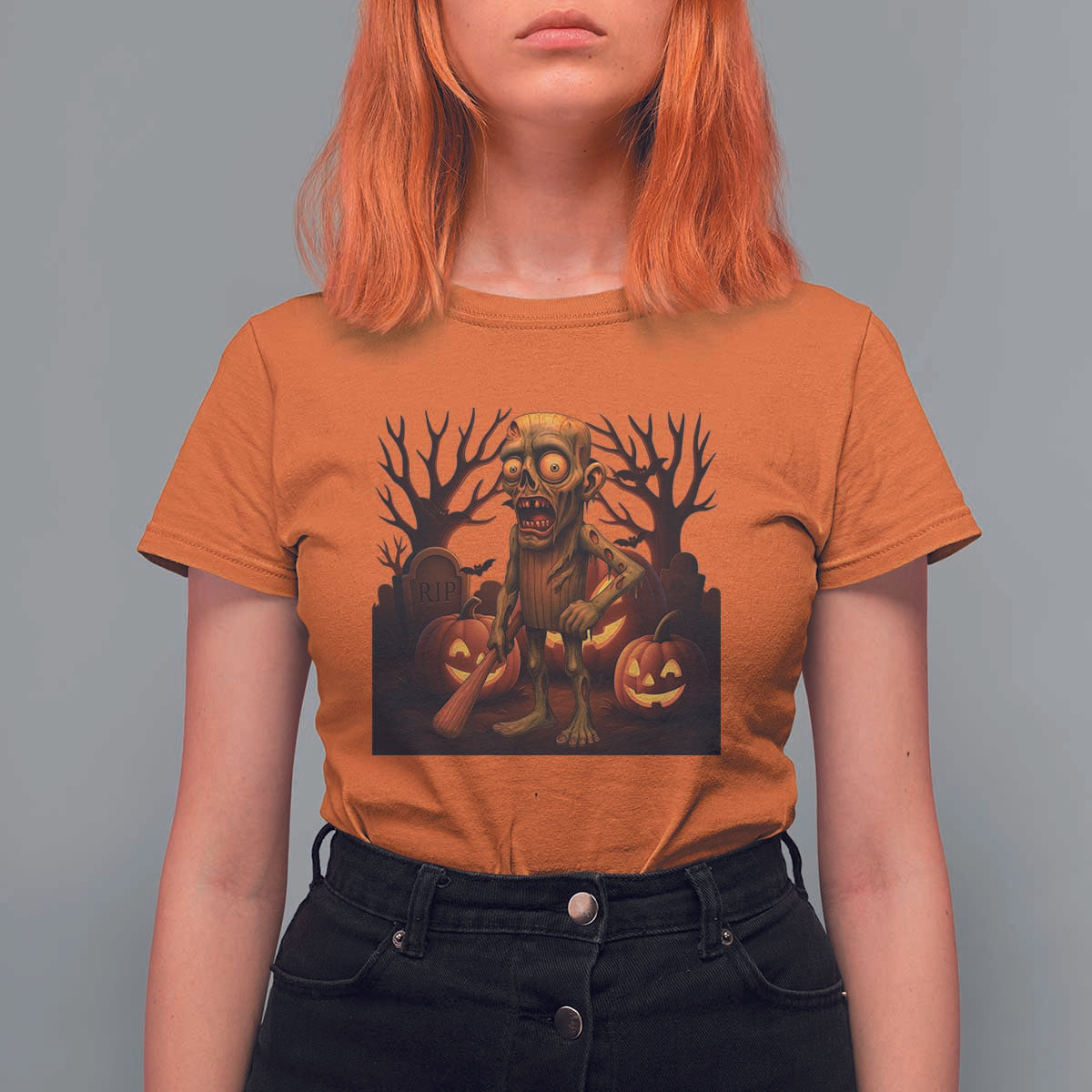 Funny Halloween Zombie Tung Tung Sahur T Shirt For Women Italian Brainrot Meme - Wonder Print Shop