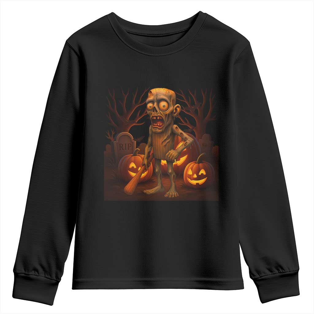 Funny Halloween Zombie Tung Tung Sahur Youth Sweatshirt Italian Brainrot Meme - Wonder Print Shop