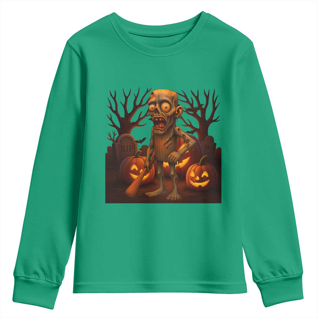 Funny Halloween Zombie Tung Tung Sahur Youth Sweatshirt Italian Brainrot Meme - Wonder Print Shop