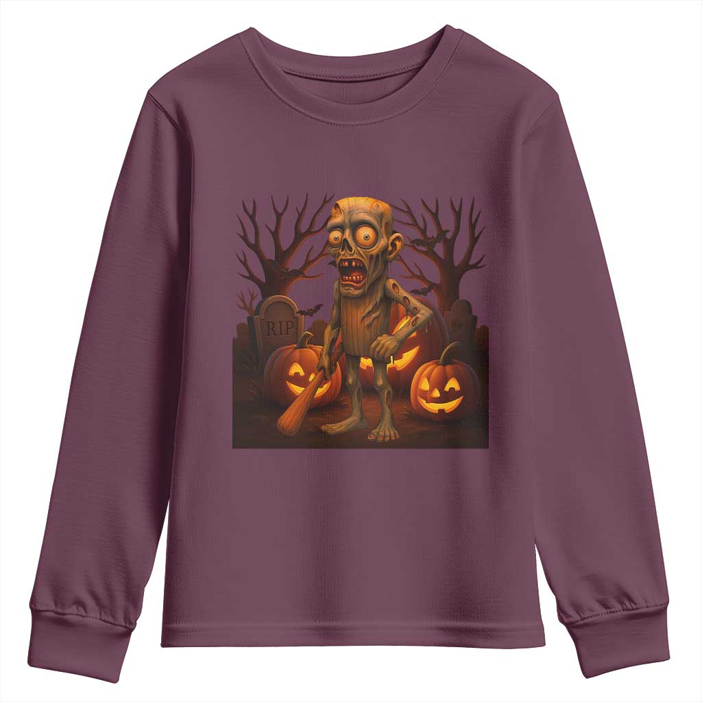 Funny Halloween Zombie Tung Tung Sahur Youth Sweatshirt Italian Brainrot Meme - Wonder Print Shop