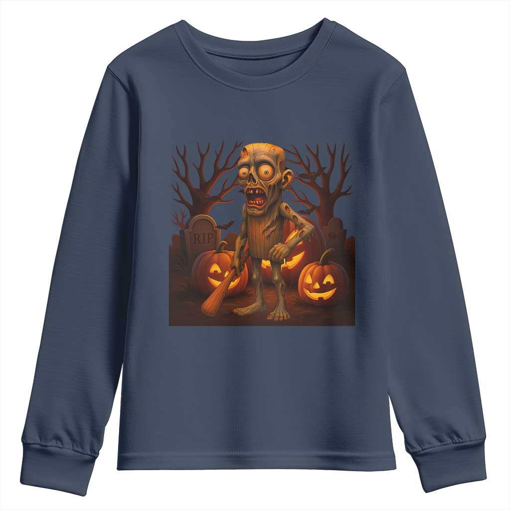 Funny Halloween Zombie Tung Tung Sahur Youth Sweatshirt Italian Brainrot Meme - Wonder Print Shop