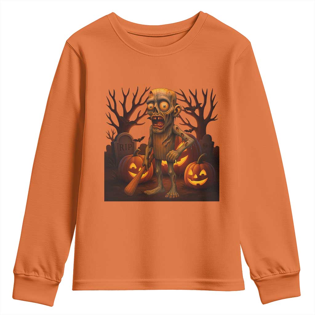 Funny Halloween Zombie Tung Tung Sahur Youth Sweatshirt Italian Brainrot Meme - Wonder Print Shop