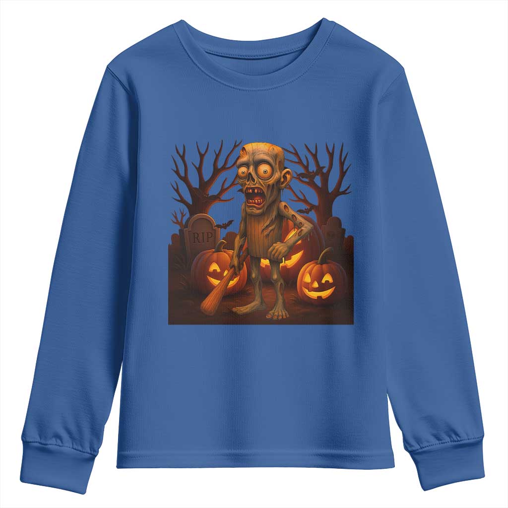 Funny Halloween Zombie Tung Tung Sahur Youth Sweatshirt Italian Brainrot Meme - Wonder Print Shop