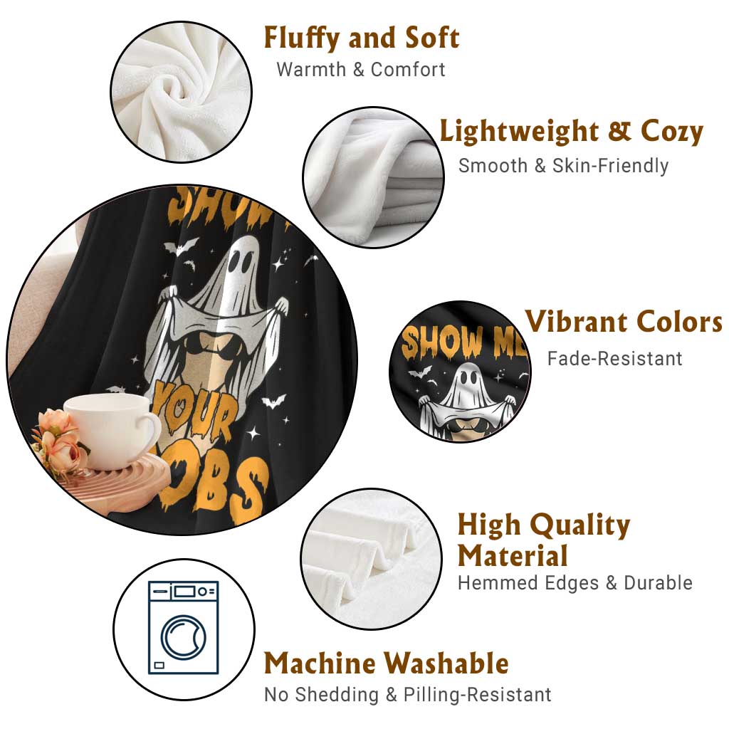 Funny Halloween Show Me Your Boobs Throw Blanket Halloween Adult Humor Spooky Ghost - Wonder Print Shop