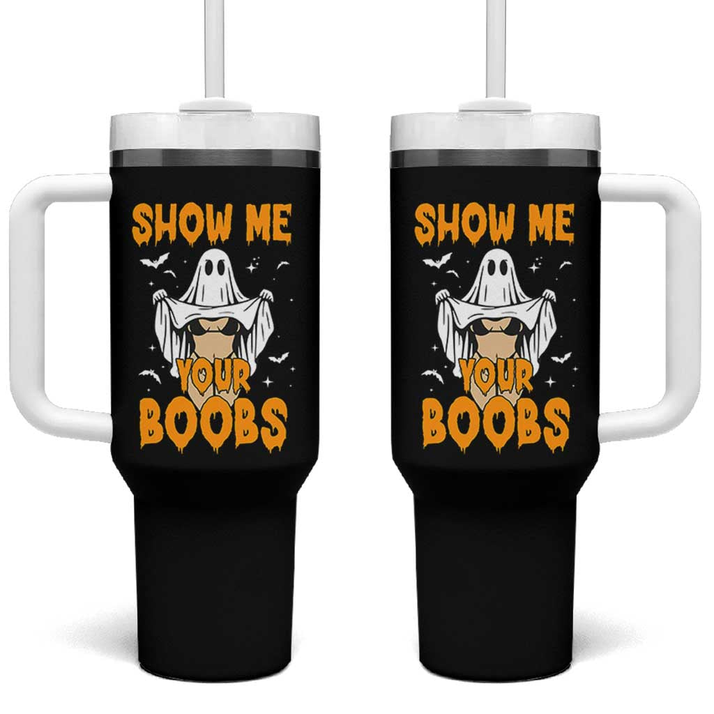 Funny Halloween Show Me Your Boobs Tumbler With Handle Halloween Adult Humor Spooky Ghost - Wonder Print Shop