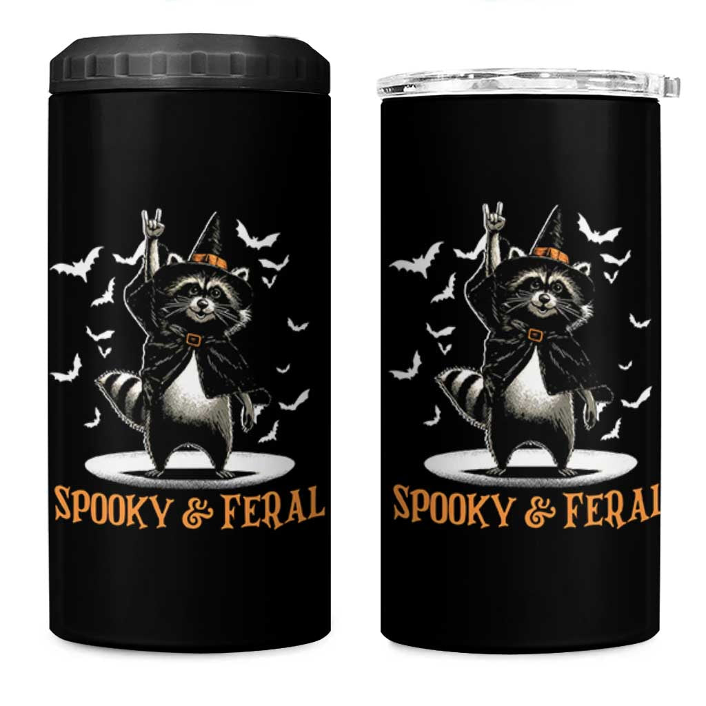 Funny Spooky And Feral Raccon Halloween 4 in 1 Can Cooler Tumbler Racoon Lover - Wonder Print Shop