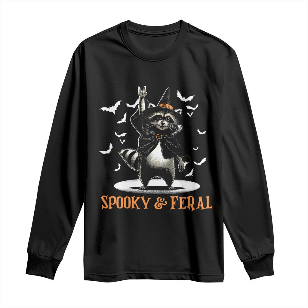Funny Spooky And Feral Raccon Halloween Long Sleeve Shirt Racoon Lover - Wonder Print Shop