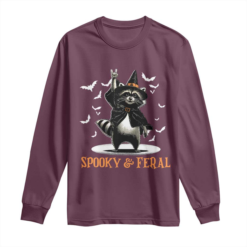 Funny Spooky And Feral Raccon Halloween Long Sleeve Shirt Racoon Lover - Wonder Print Shop