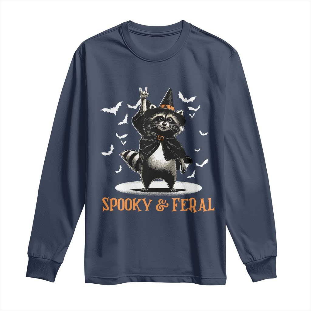 Funny Spooky And Feral Raccon Halloween Long Sleeve Shirt Racoon Lover - Wonder Print Shop