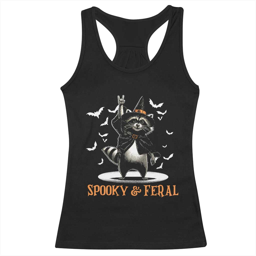 Funny Spooky And Feral Raccon Halloween Racerback Tank Top Racoon Lover - Wonder Print Shop