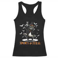 Funny Spooky And Feral Raccon Halloween Racerback Tank Top Racoon Lover - Wonder Print Shop