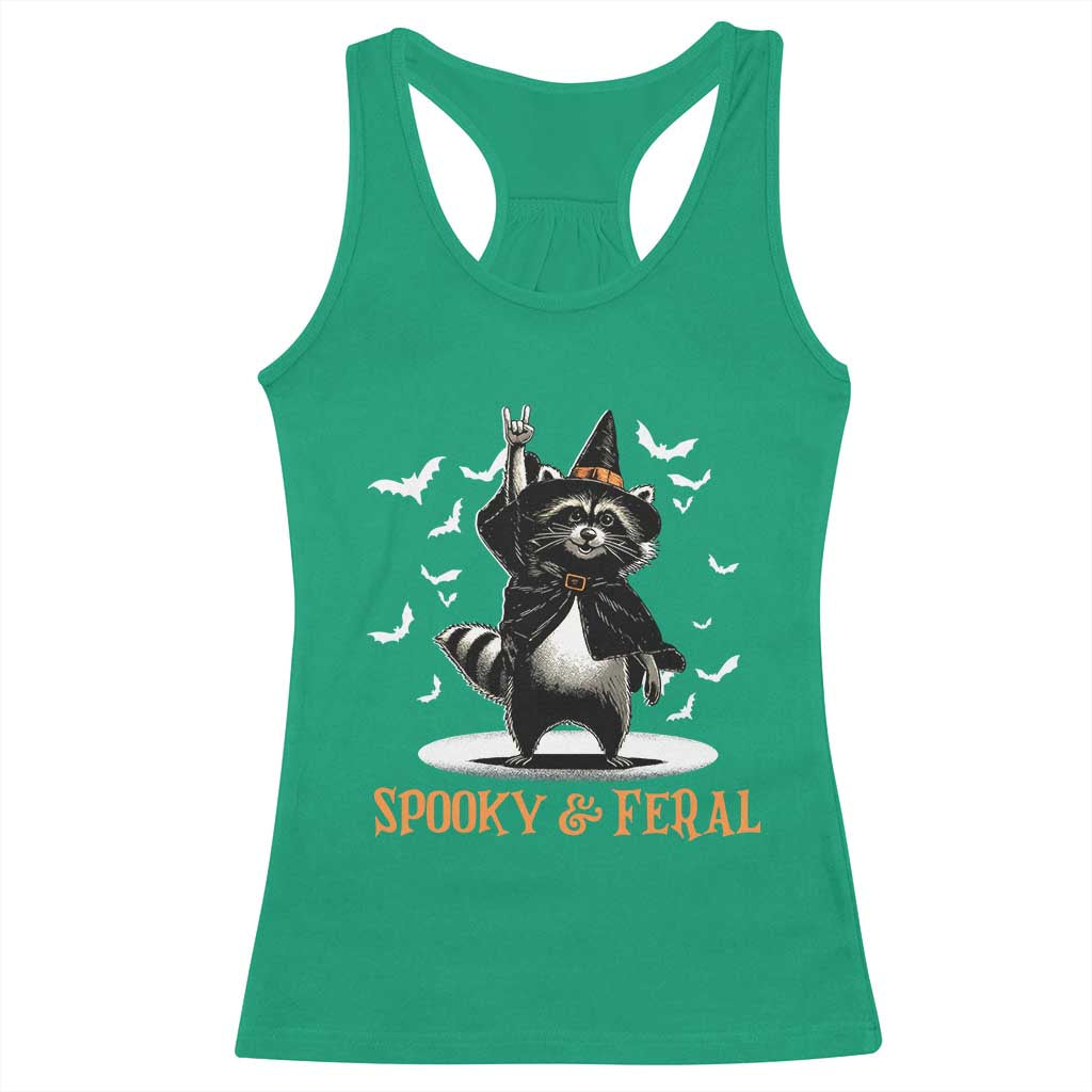Funny Spooky And Feral Raccon Halloween Racerback Tank Top Racoon Lover - Wonder Print Shop
