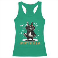 Funny Spooky And Feral Raccon Halloween Racerback Tank Top Racoon Lover - Wonder Print Shop