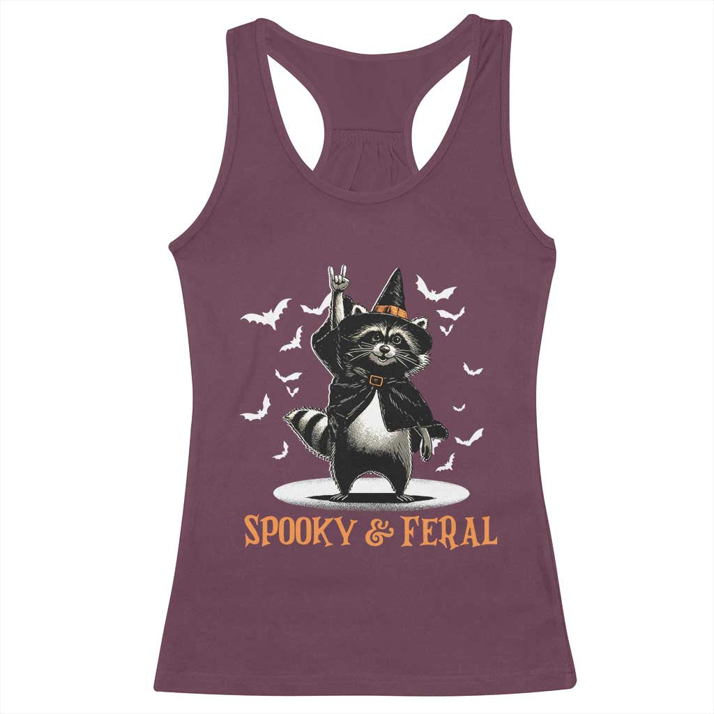Funny Spooky And Feral Raccon Halloween Racerback Tank Top Racoon Lover - Wonder Print Shop