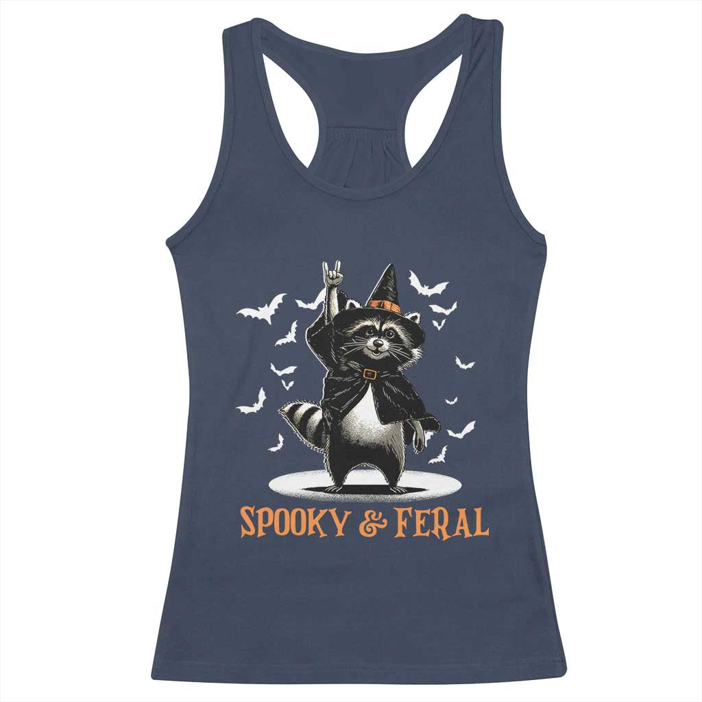 Funny Spooky And Feral Raccon Halloween Racerback Tank Top Racoon Lover - Wonder Print Shop