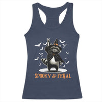 Funny Spooky And Feral Raccon Halloween Racerback Tank Top Racoon Lover - Wonder Print Shop