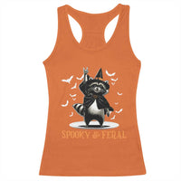 Funny Spooky And Feral Raccon Halloween Racerback Tank Top Racoon Lover - Wonder Print Shop