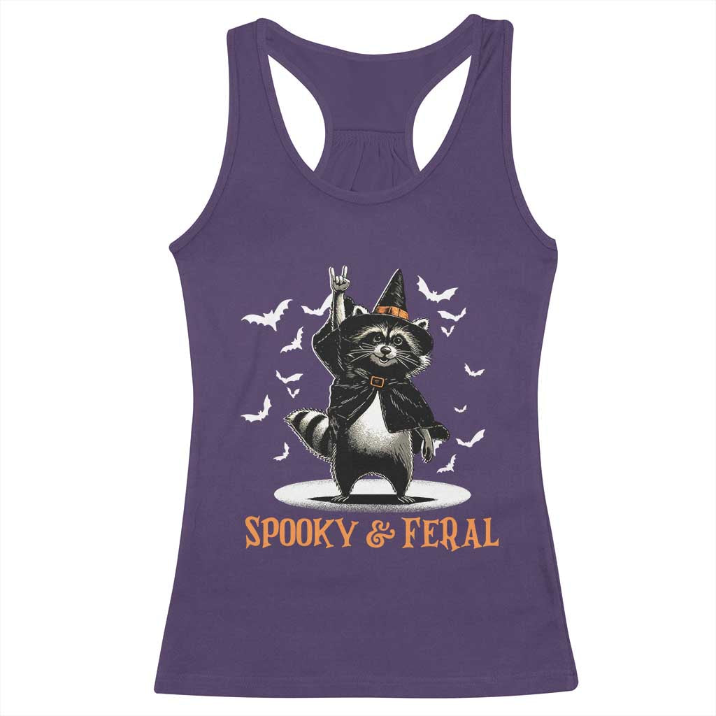 Funny Spooky And Feral Raccon Halloween Racerback Tank Top Racoon Lover - Wonder Print Shop