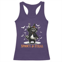 Funny Spooky And Feral Raccon Halloween Racerback Tank Top Racoon Lover - Wonder Print Shop