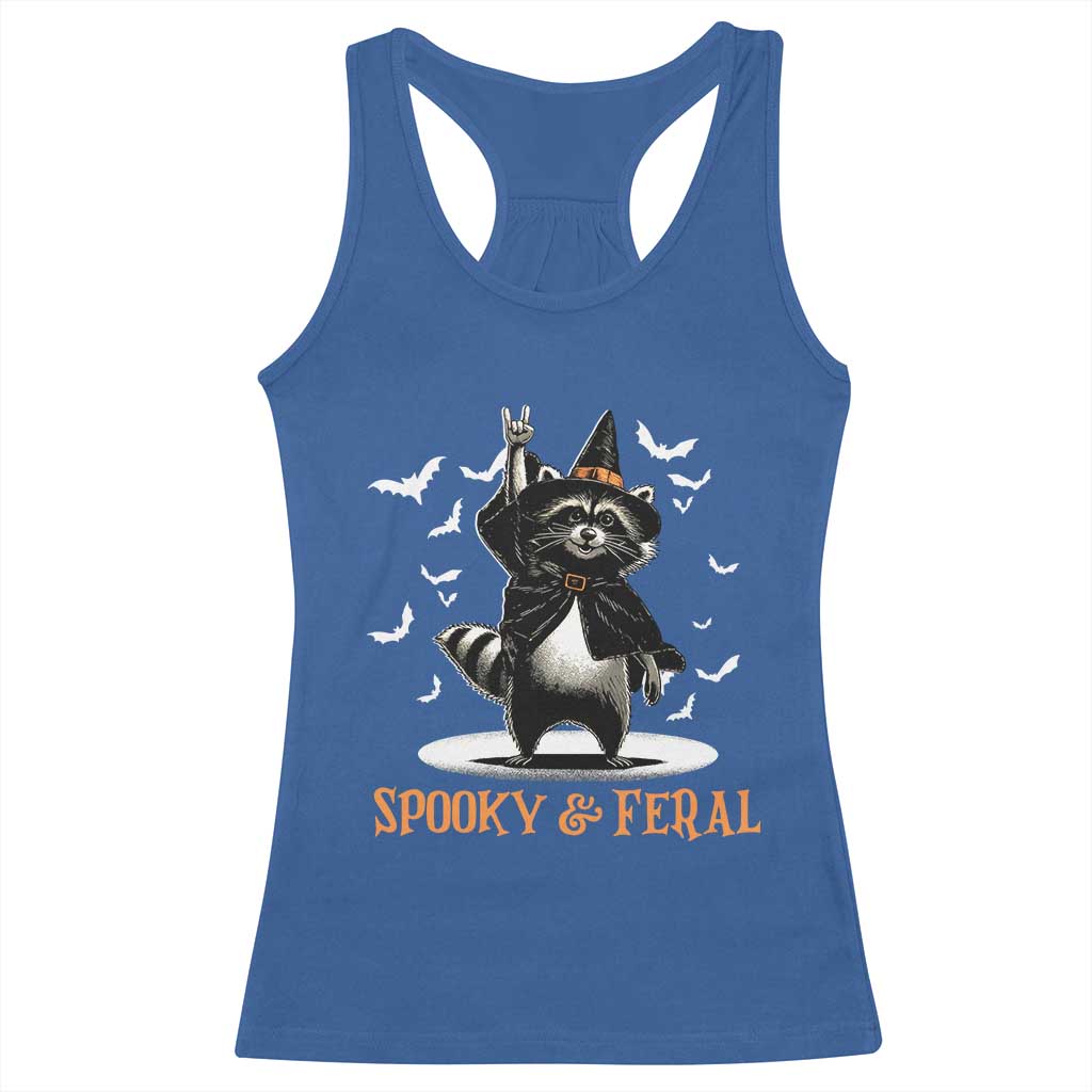 Funny Spooky And Feral Raccon Halloween Racerback Tank Top Racoon Lover - Wonder Print Shop