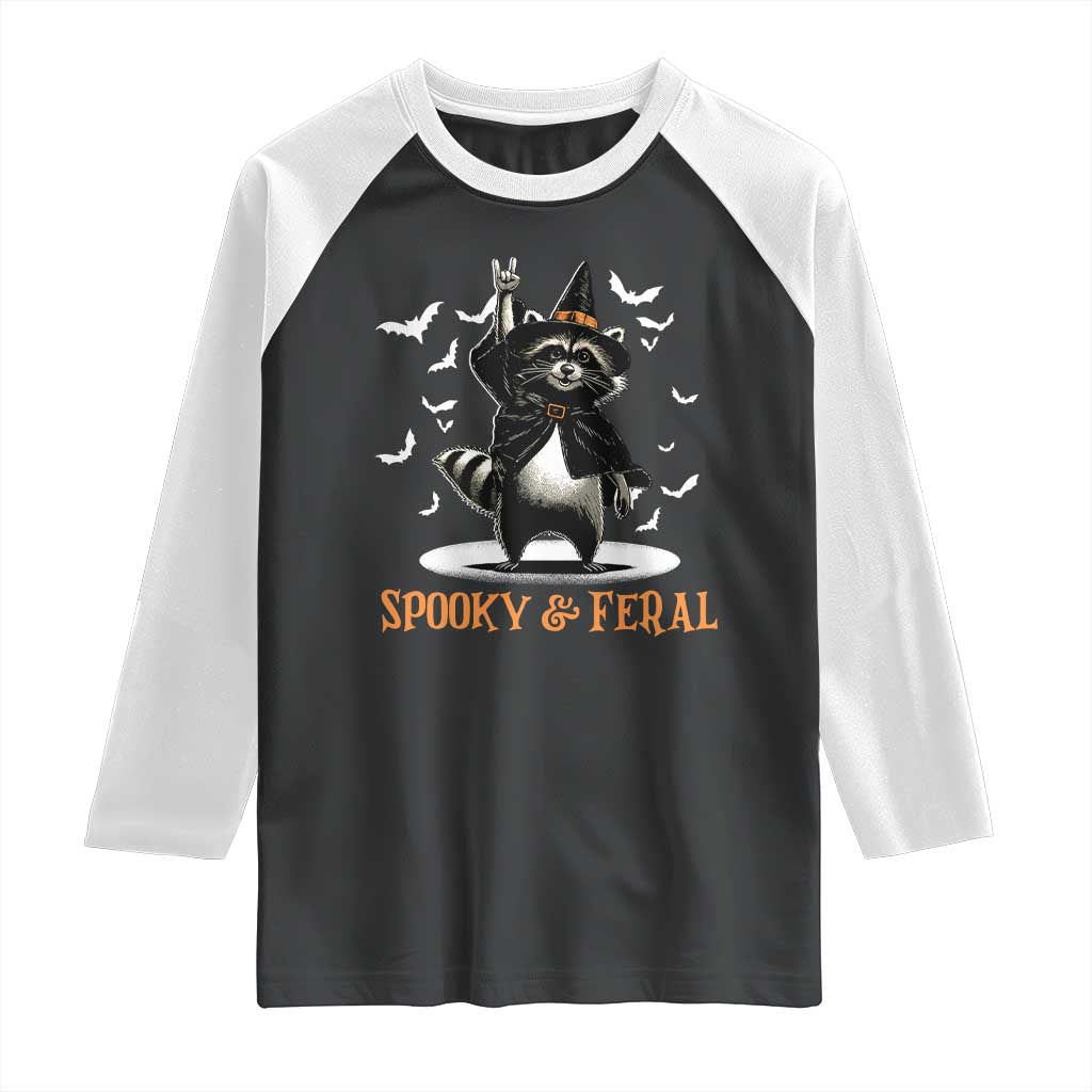 Funny Spooky And Feral Raccon Halloween Raglan Shirt Racoon Lover - Wonder Print Shop