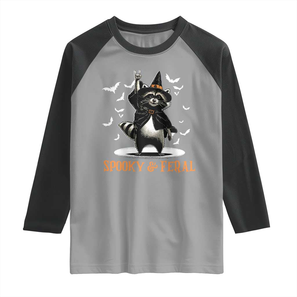 Funny Spooky And Feral Raccon Halloween Raglan Shirt Racoon Lover - Wonder Print Shop