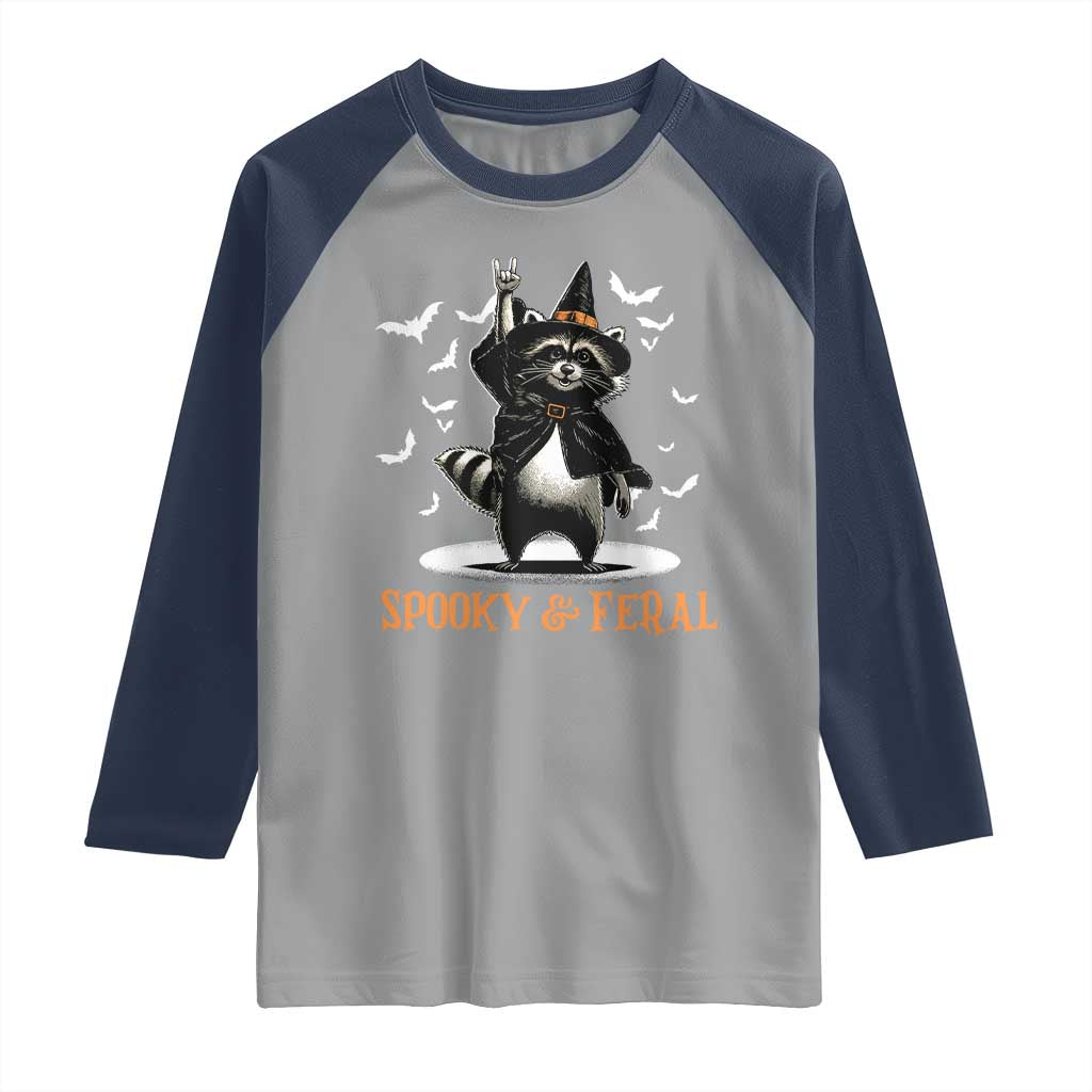 Funny Spooky And Feral Raccon Halloween Raglan Shirt Racoon Lover - Wonder Print Shop
